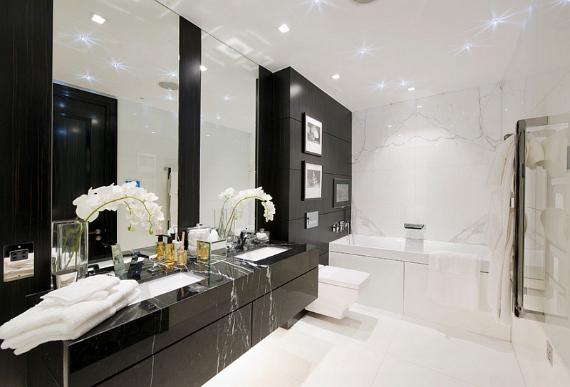 Frameless mirrors above the bathroom vanity