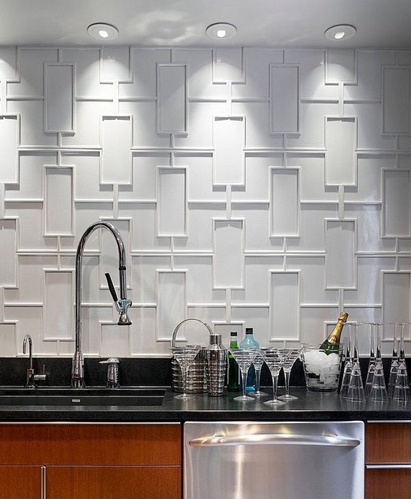 Geometric backsplash of modern kitchen