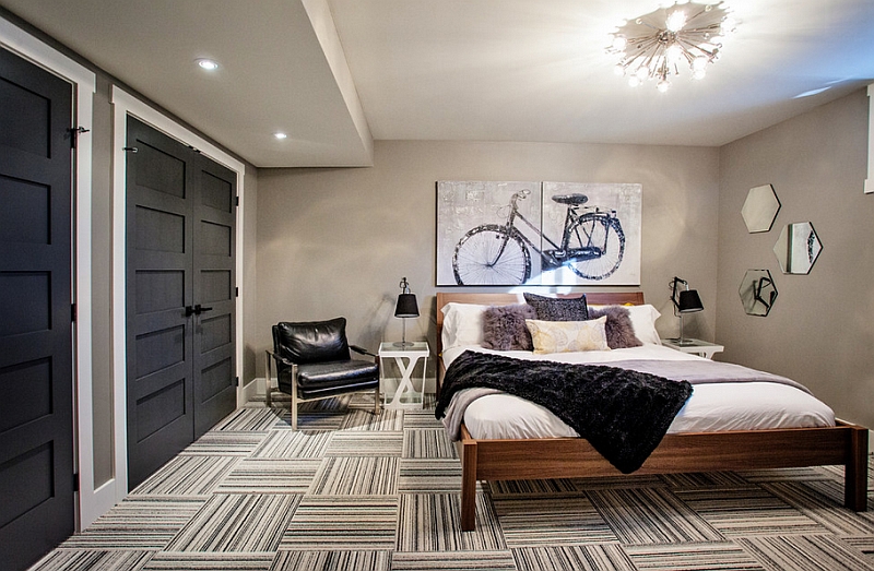 Gorgeous basement bedroom with a trendy style