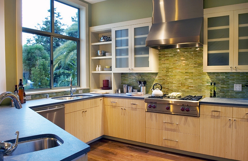 Green onyx tile backsplash for the modern kitchen