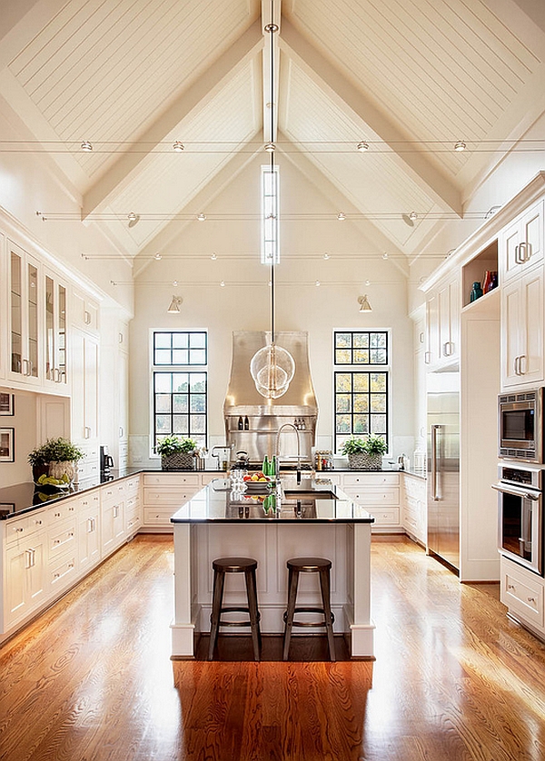 High ceiling gives the kitchen an airy appeal