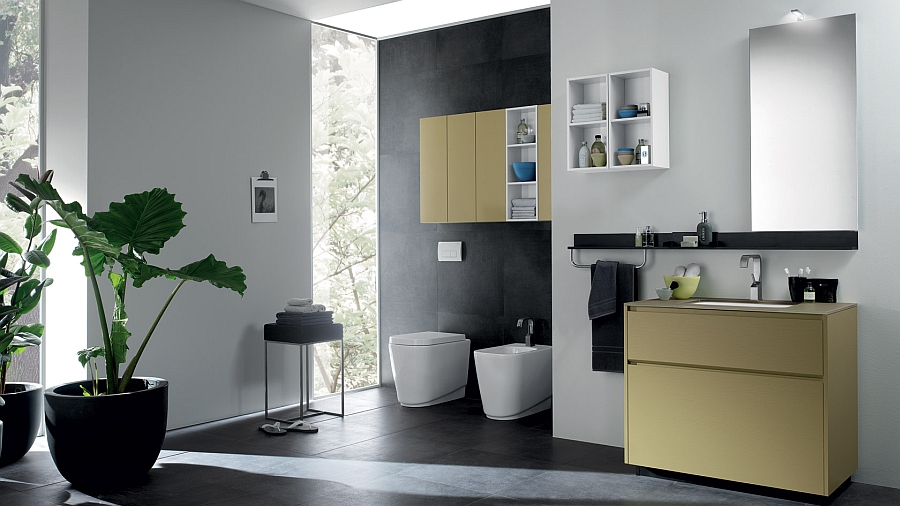 Hint of yellow in the modern bathroom