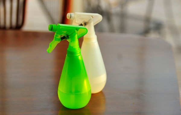 Homemade cleaning products in spray bottles