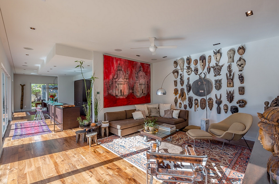 Huge collection of masks in the living room