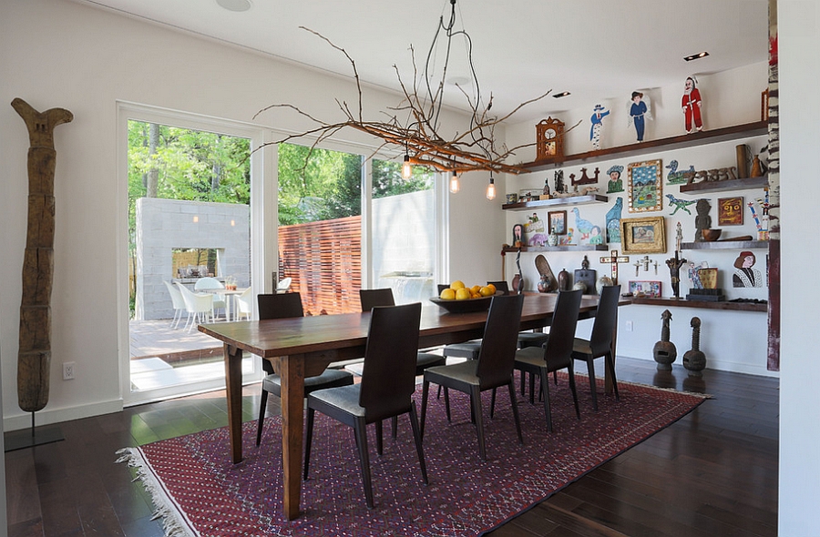 Inventive lighting above the dining room