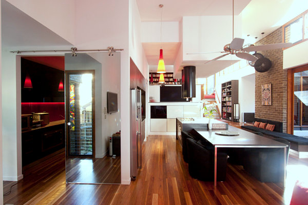 Kitchen with sliding door