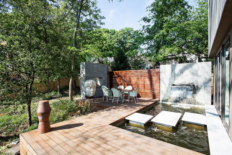 Koi pond with stepping stones