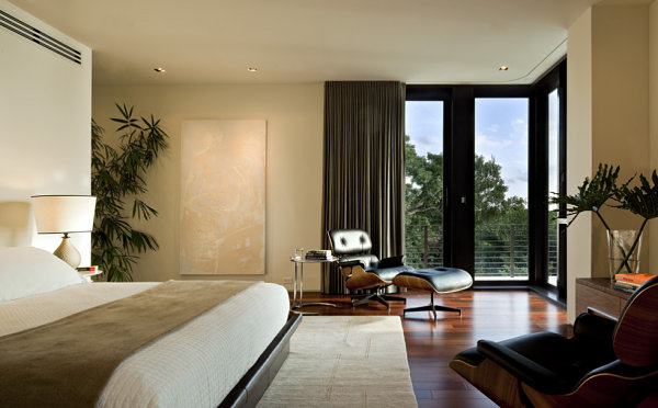 Large plants in a modern bedroom