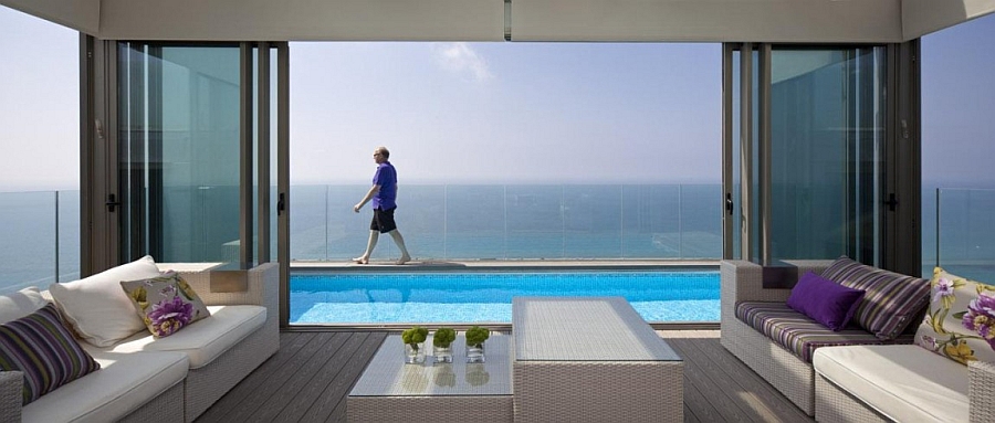 Lavish terrace with a view of the Mediterranean Sea at the Opera Penthouse