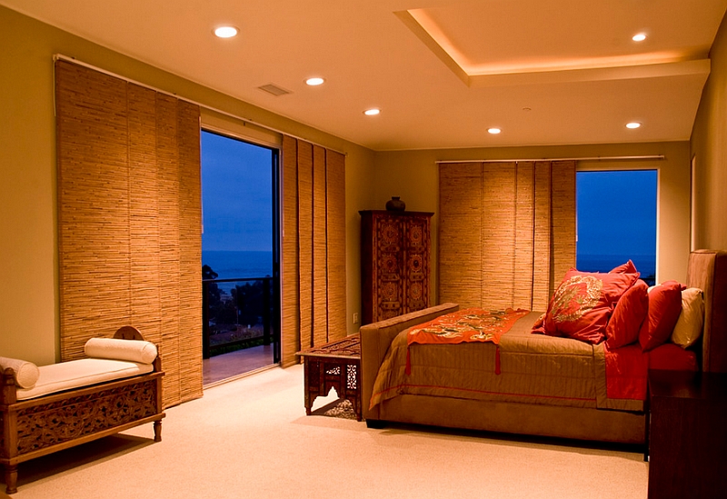 Lighting and window blinds for the Asian inspired bedroom