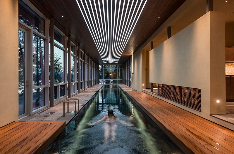 Lights in the wooden ceiling give the pool a better definition