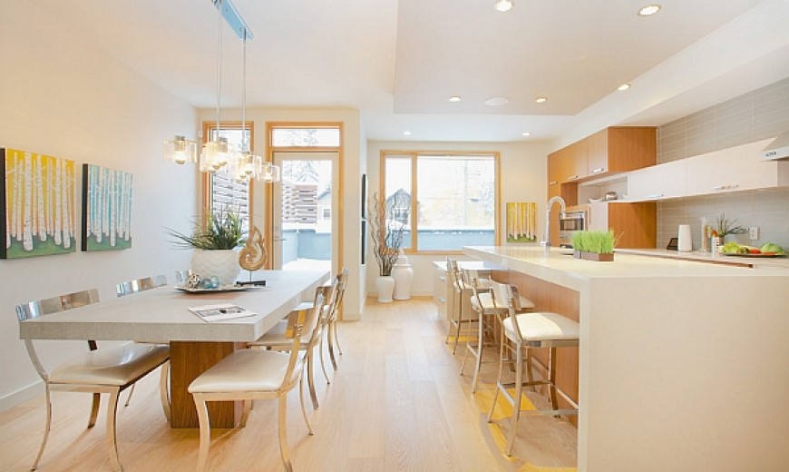 Dining table in white outlet kitchen