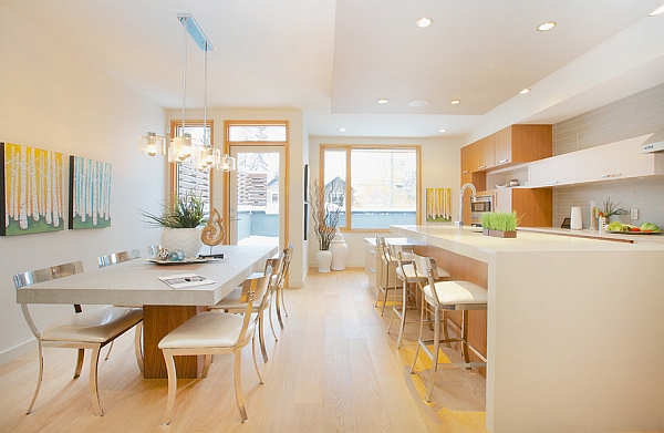 Long, rectangular dining table in white