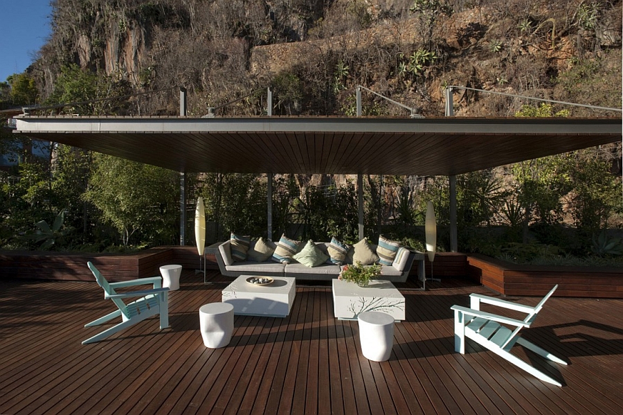 Luxurious outdoor furniture on the spacious deck