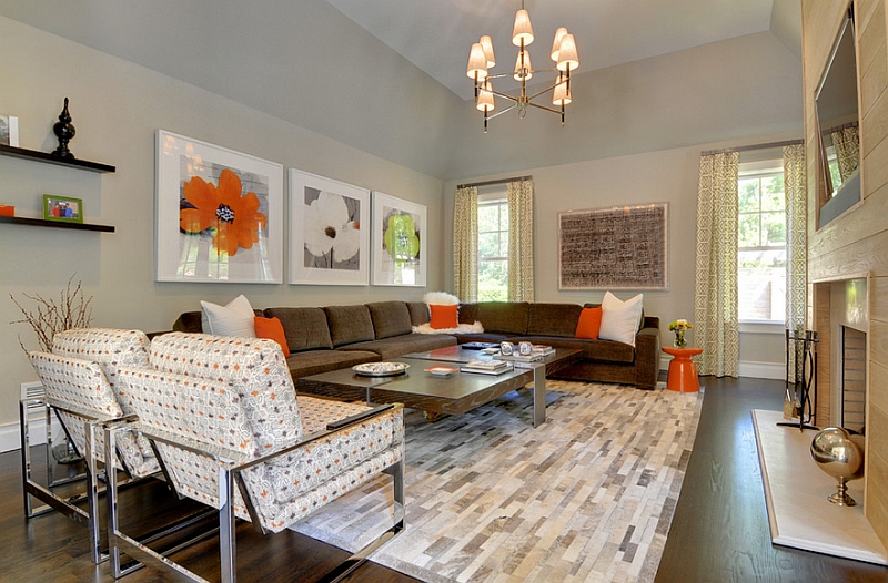 Martini side table adds to the orange accents of the room