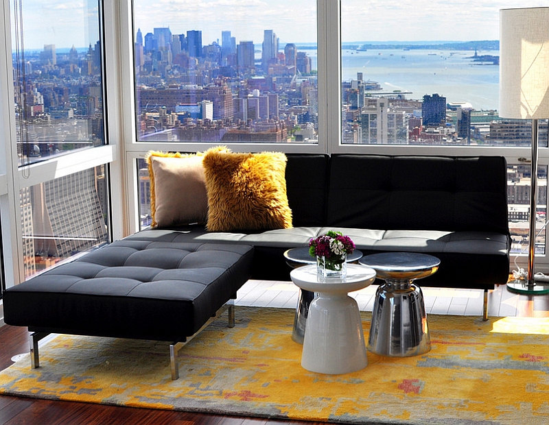 Martini side table replaces the traditional coffee table in the living room