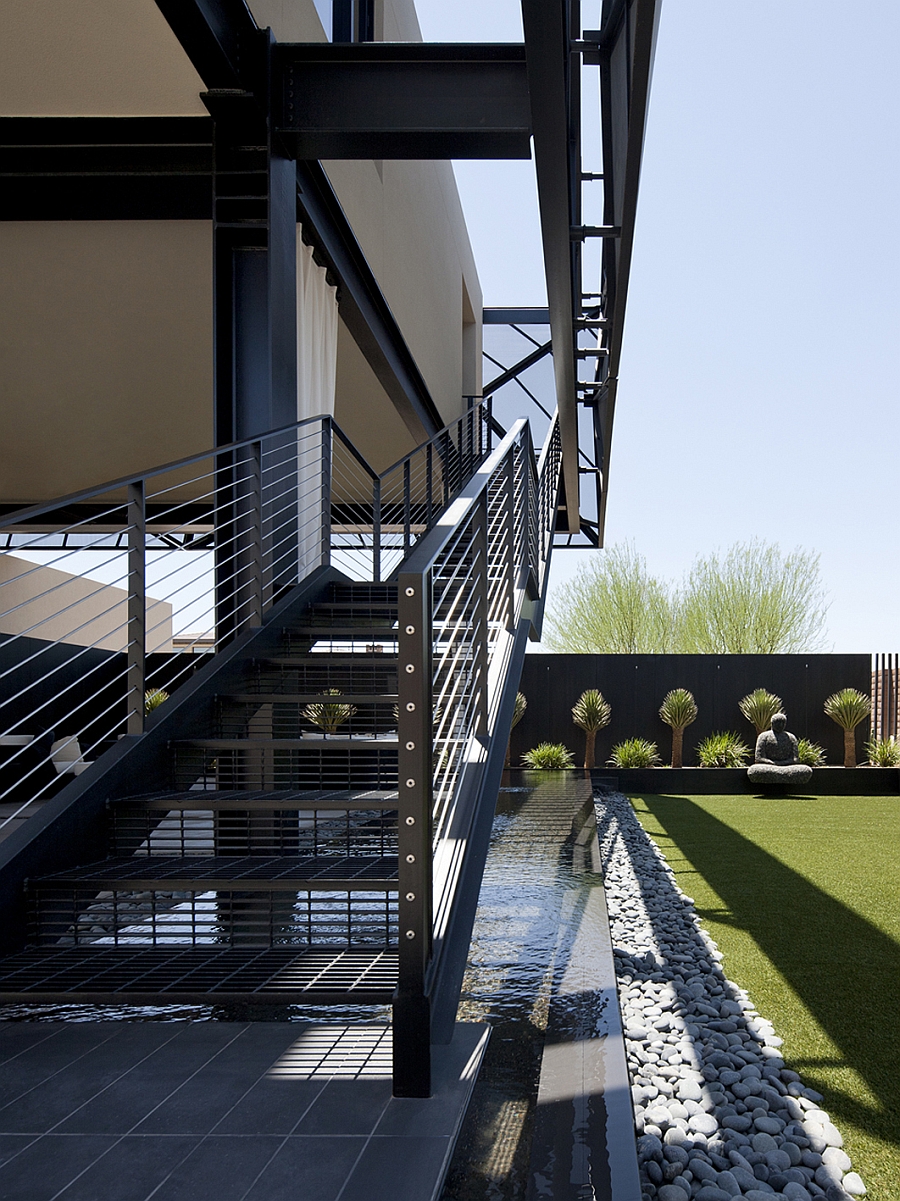 Metal staicase and zen garden in the Las Vegas Home