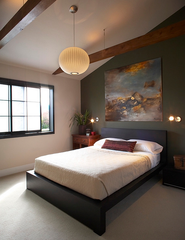 Miniature wall sconces combined with the Bubble Pendant in the bedroom