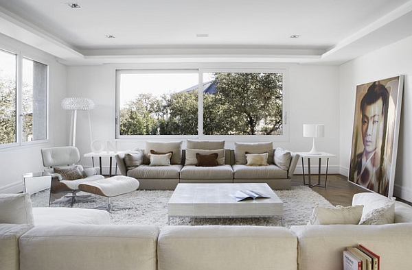 Modern minimalist living room in pristine white