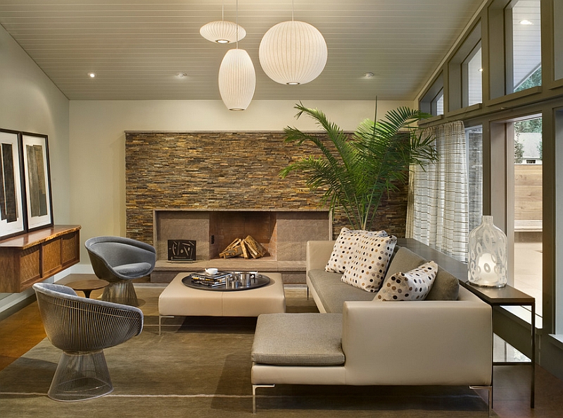 Nelson pendant lights coupled with the Platner Chairs