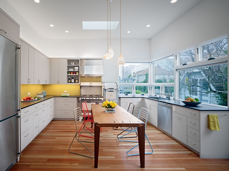 Neutral kitchen with a splash of yellow