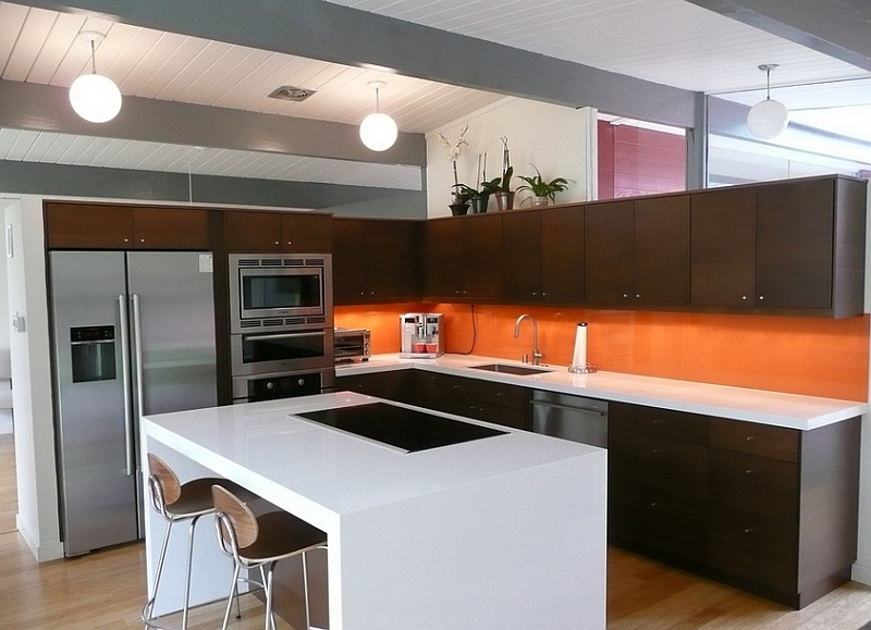 Orange is more at home in contemporary and retro kitchens