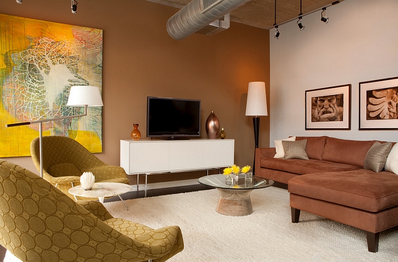 Refreshing pops of yellow shine through in the living room