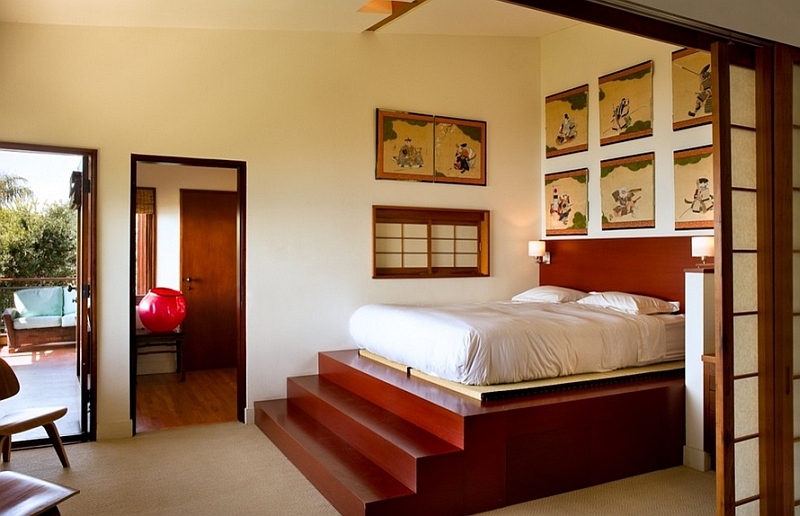 Relaxing Japanese style master suite with a private balcony