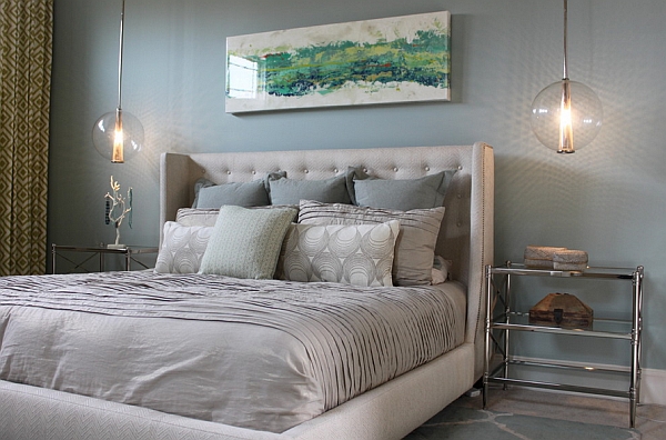 Replace traditional bedside lights with elegant pendants