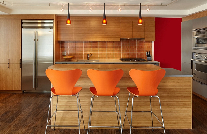 Series 7 Stools and Pendants complement the backsplash perfectly