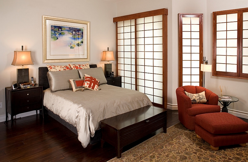 Simple reading nook in the Asian style bedroom