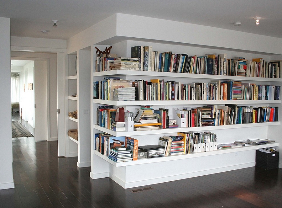 Sleek corner bookshelf idea