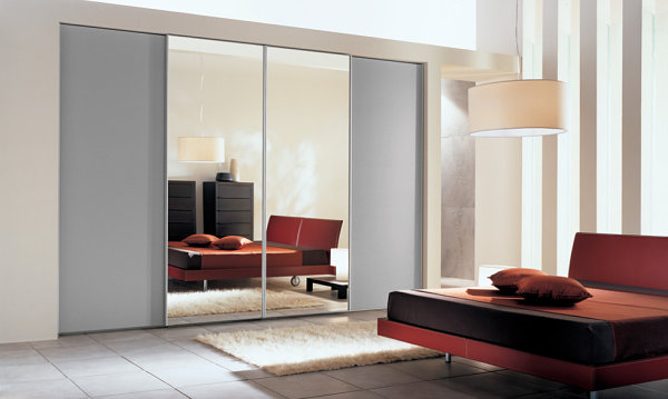 Sliding doors in a sleek bedroom