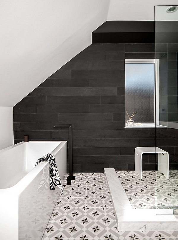 Sloped roof adds to the charm of this bathroom