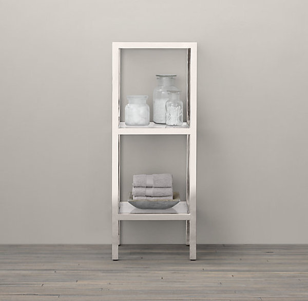 Small stainless steel etagere for the powder room