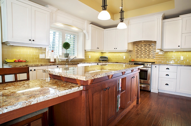 Smart kitchen in mustard yellow and white