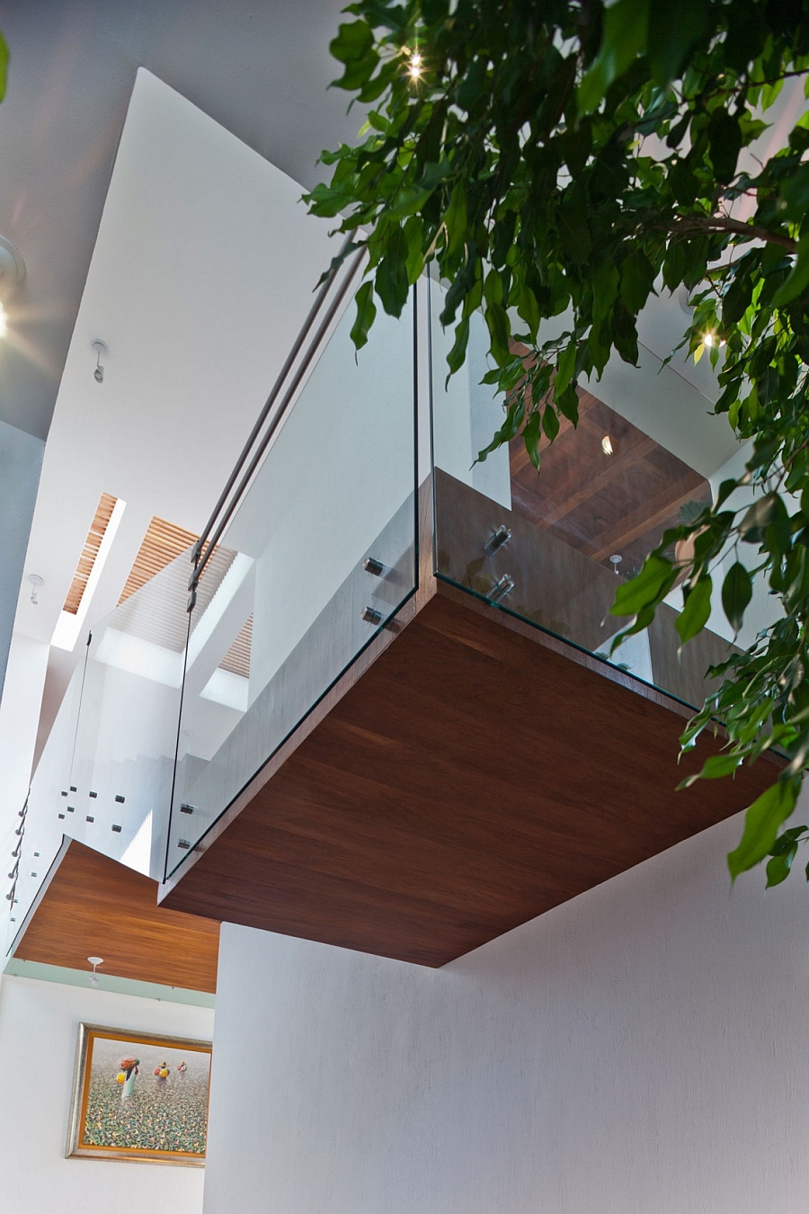 Staircase landing adds to the unique style of the interior