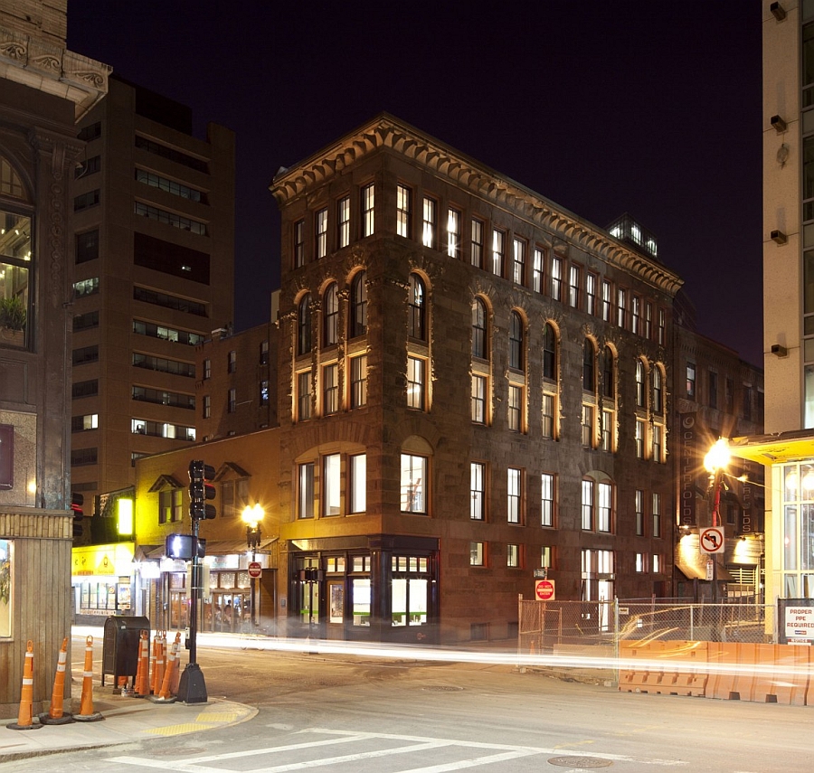 Street facade of the renovated hayden building