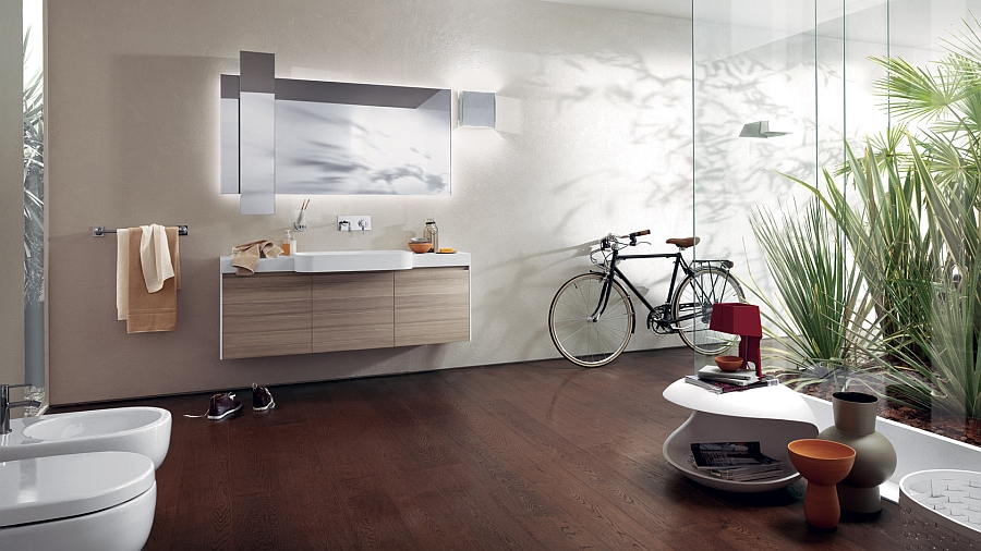 Stylish bathroom with modern floating vanity