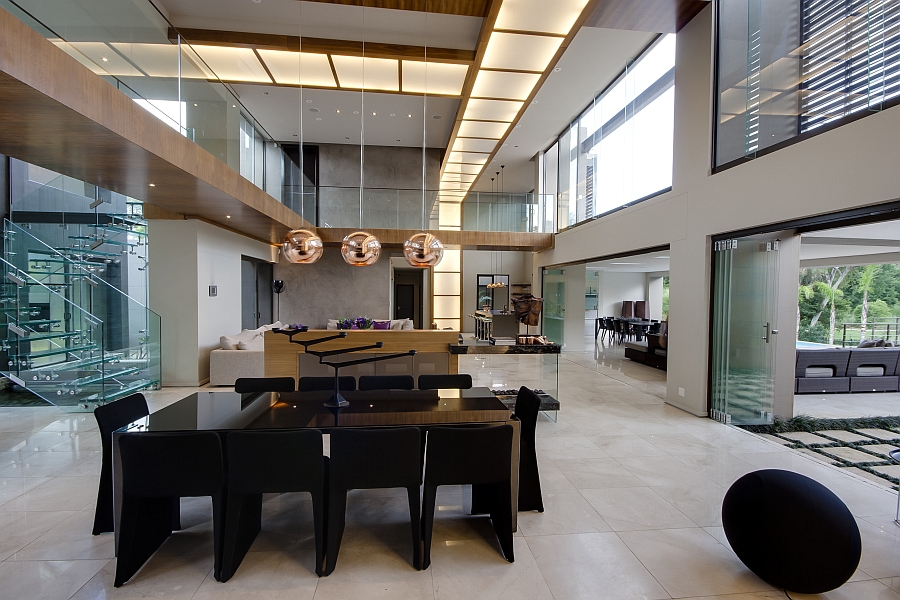 Stylish dining area with black table and chairs