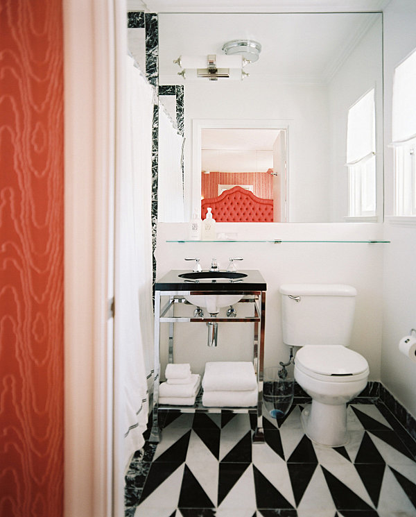 Stylish small bathroom with under-sink shelving