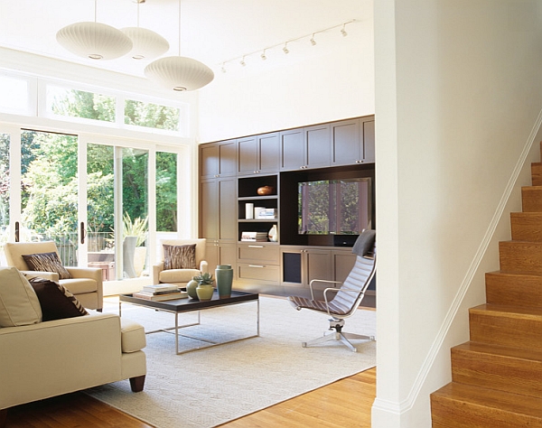 Three Saucer Nelson pendant lights in the living room