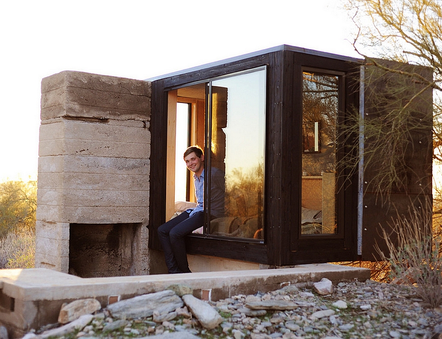 Tiny glass and steel desert shelter