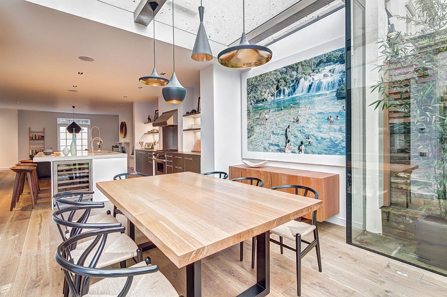 Tom Dixon Pendant Lights above the Dining Table