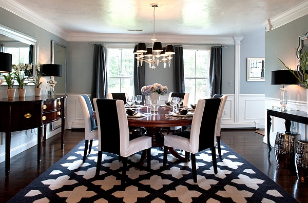 round dining table in a rectangular room