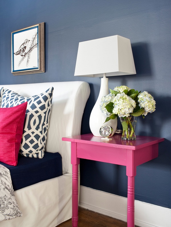 Two-legged hot pink nightstand