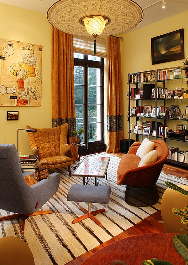 Wegner Papa Bear chair coupled with the Platner chair in the Eclectic Living Room