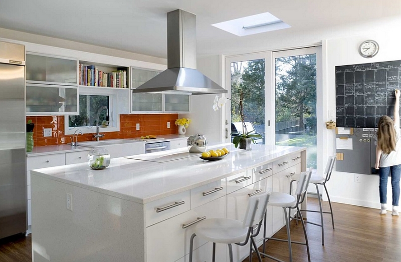 White and orange color combination for the kitchen