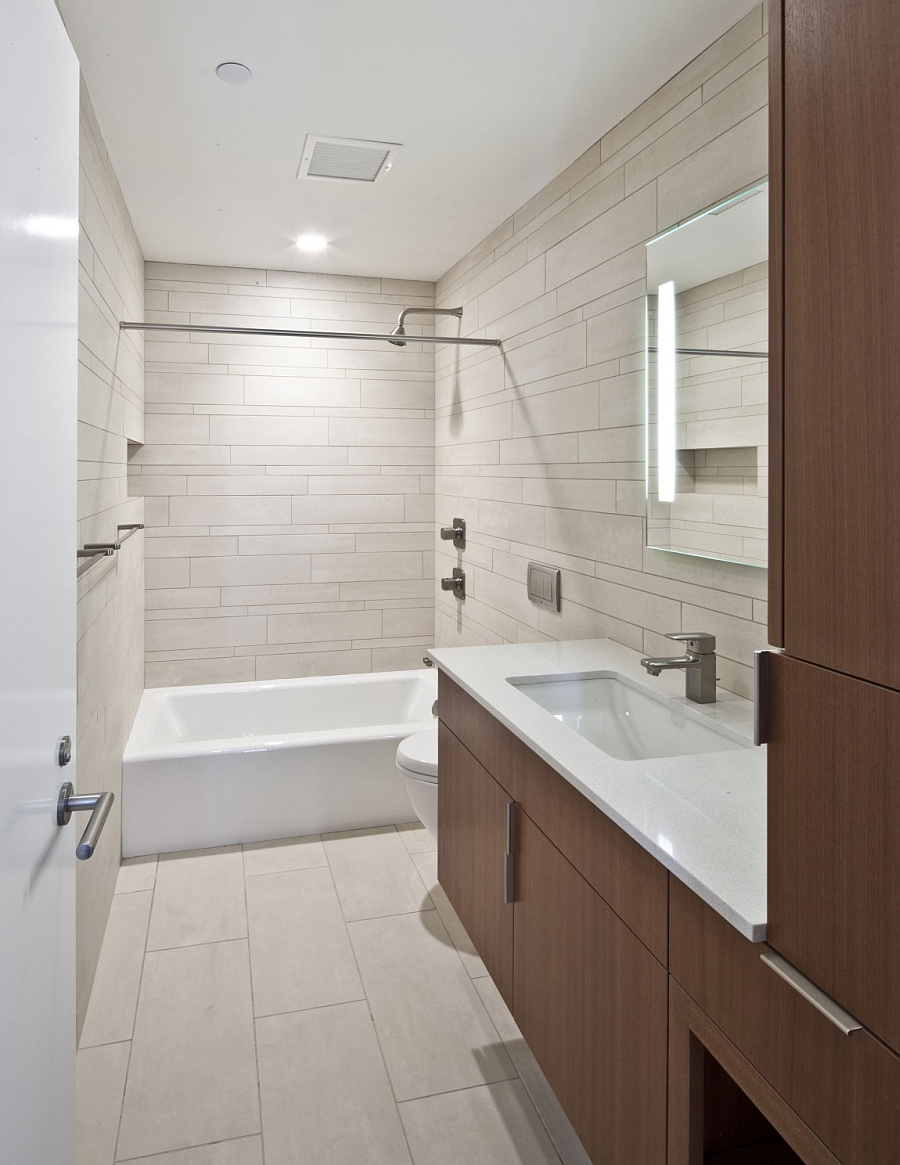 beautiful bathroom in white with wooden accents