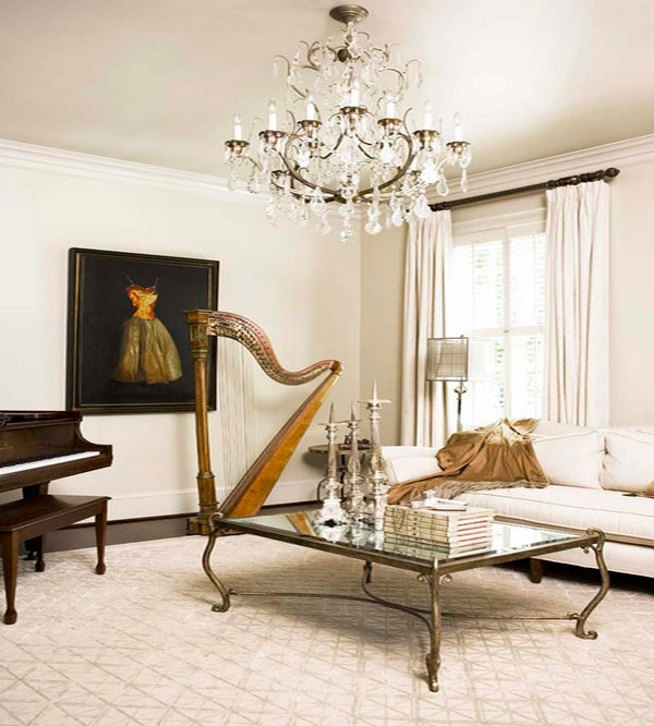 Neoclassical home decor with harp